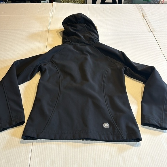 Marmot black tan brown faux furlong hoodie jacket w zipper front and pockets - Picture 9 of 12